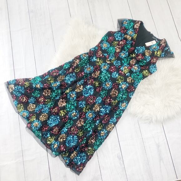 Anthropologie Women's Eve Franco Glenna Black Sequined V-Neck Dress 6 NEW - Picture 2 of 6